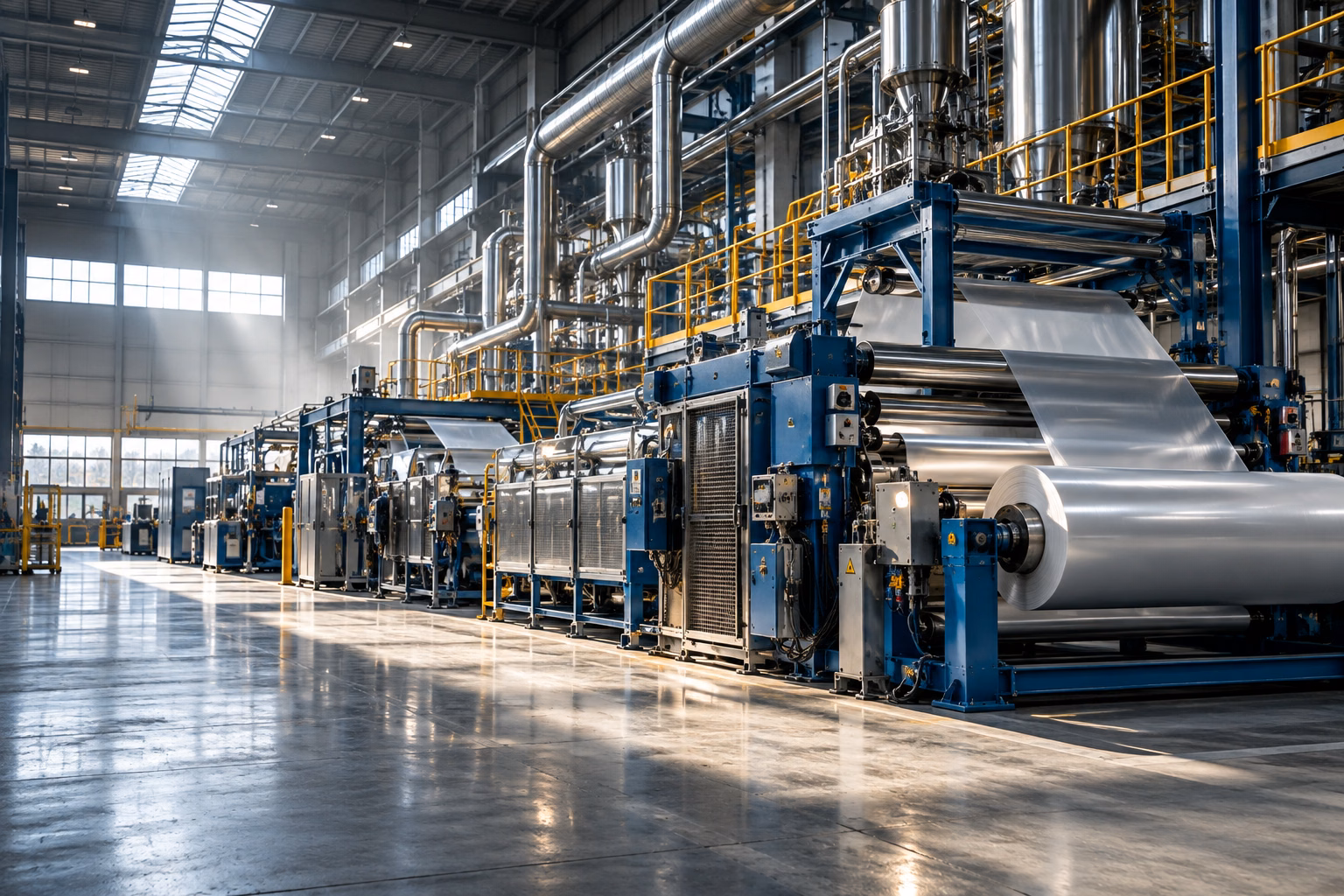 Linha industrial de processamento de materiais em bobinas